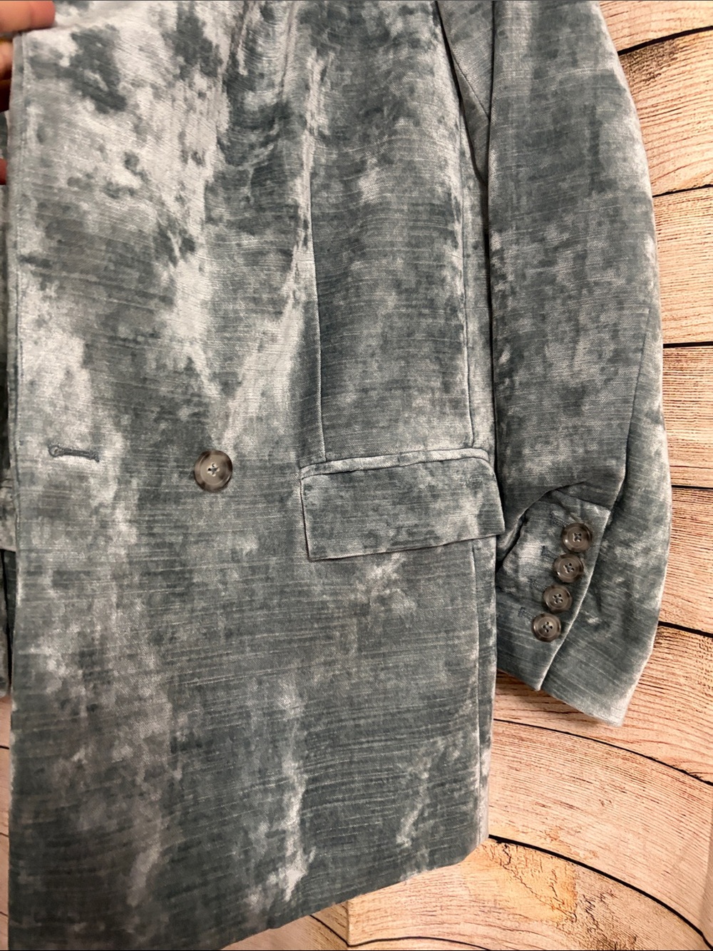 Free People Crushed Velvet Blazer in Washed Gray-Blue/Green - Picture 7 of 9
